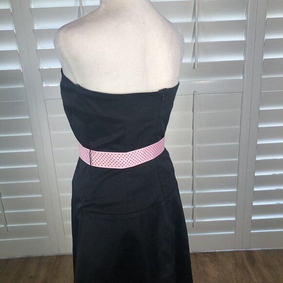 Vtg Strapless Black Pin Up Style Rockabilly Dress 4 Cotton Spandex Swing 80s 90s - Picture 8 of 12